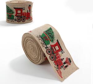 Vianočná stuha CHRISTMAS TRAIN 6,3 cm x 2 m, béžová
