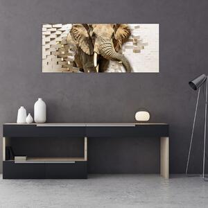 Obraz - Slon prerážajúci múr (120x50 cm)