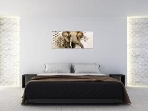Obraz - Slon prerážajúci múr (120x50 cm)