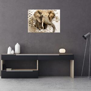 Obraz - Slon prerážajúci múr (70x50 cm)