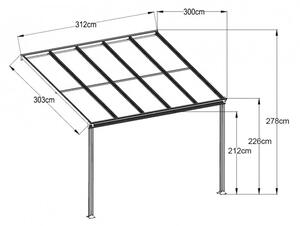 ForGarden P-312 plochá strecha pergola antracit s transparentnou strechou 303 cm x 312 cm