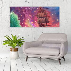 Obraz - Loď s vesmírnou oblohou (120x50 cm)