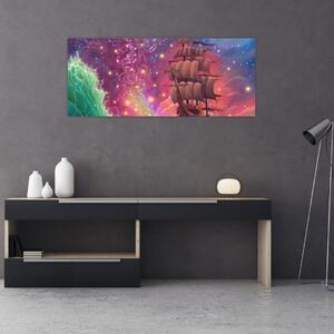 Obraz - Loď s vesmírnou oblohou (120x50 cm)