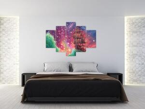 Obraz - Loď s vesmírnou oblohou (150x105 cm)