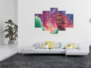 Obraz - Loď s vesmírnou oblohou (150x105 cm)