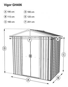 Záhradný kovový domček 195 x 125 x 186 cm, 2,5 m² GH406