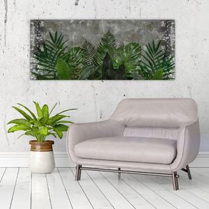 Obraz - Betónový múr s rastlinami (120x50 cm)