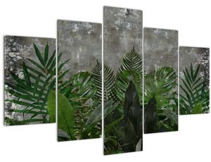 Obraz - Betónový múr s rastlinami (150x105 cm)