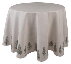 Béžový bavlnený okrúhly obrus so stromčekmi Natural Pine Trees - Ø 170 cm - Clayre & Eef