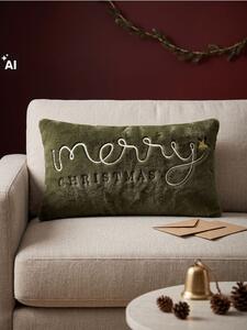 Sinsay - Dekoratívny vianočný vankúš s vyšívaným nápisom Merry Christmas - zelená