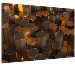 Obraz - Bronzové hexagóny (90x60 cm)