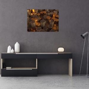 Obraz - Bronzové hexagóny (70x50 cm)
