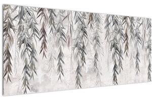 Obraz - Vŕbové vetvičky v šedej omietke (120x50 cm)