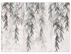 Obraz - Vŕbové vetvičky v šedej omietke (70x50 cm)