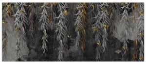 Obraz - Vŕbové vetvičky v čiernom pozadí (120x50 cm)