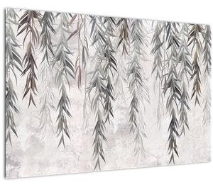 Obraz - Vŕbové vetvičky v šedej omietke (90x60 cm)