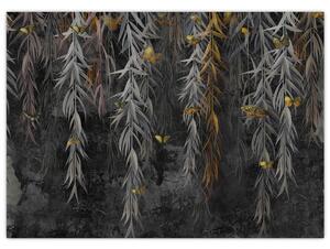 Obraz - Vŕbové vetvičky v čiernom pozadí (70x50 cm)