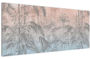 Obraz - Tropické rastliny na stene (120x50 cm)