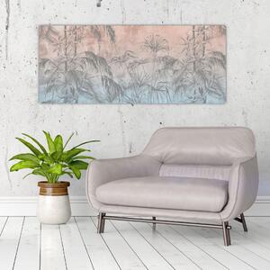 Obraz - Tropické rastliny na stene (120x50 cm)