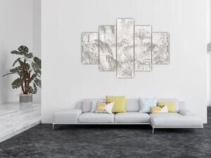 Obraz - Tropické rastliny na stene v šedej (150x105 cm)