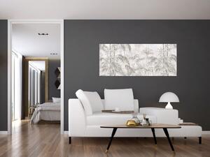 Obraz - Tropické rastliny na stene v šedej (120x50 cm)