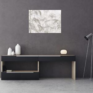 Sklenený obraz - Tropické rastliny na stene v šedej (70x50 cm)