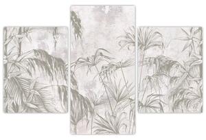Obraz - Tropické rastliny na stene v šedej (90x60 cm)