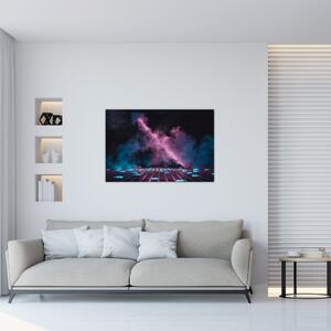 Obraz - Ružovo-modrý dym (90x60 cm)