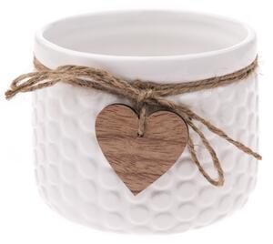 Keramický obal na kvetináč Heart, biela, 12,5 x 9,5 cm