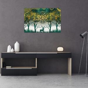 Obraz - Jelene v zelenom lese (90x60 cm)