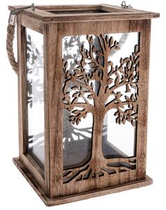 Drevený lampáš Tree prírodná, 16 x 25 x 16 cm