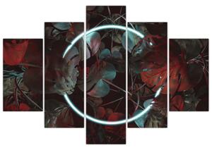 Obraz - Neónový kruh medzi palmami (150x105 cm)
