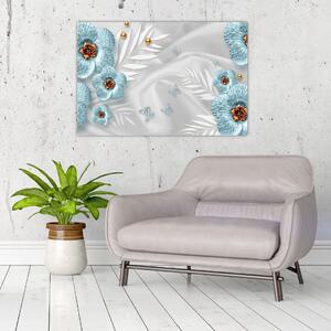 Obraz - 3D modré kvety (90x60 cm)