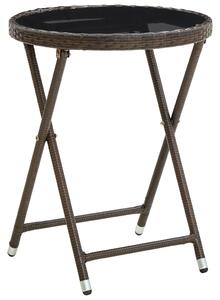 Čajový stolík hnedý 60 cm polyratan a tvrdené sklo