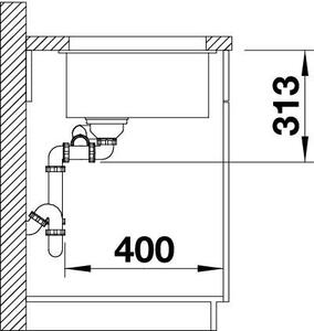 Blanco Subline 340/160-U, silgranitový drez pod pracovnú dosku 555x460x190 mm, drez vpravo, 1,5-komorový, biela, BLA-523562
