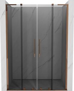 Mexen Velar L Duo, posuvné sprchové dvere do otvoru 140 cm, 8mm šedé sklo, ružové zlato, 871-140-003-42-60