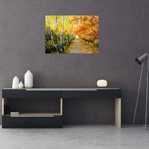 Obraz - Romantická alej pozdĺž vody, olejomaľba (70x50 cm)