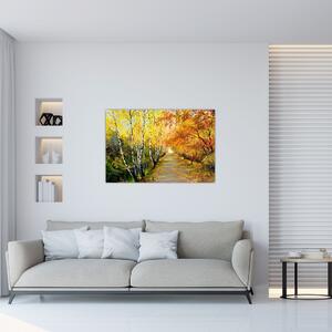 Obraz - Romantická alej pozdĺž vody, olejomaľba (90x60 cm)