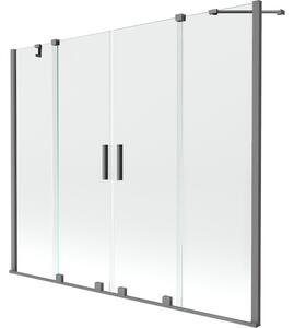 Mexen Velar Duo, 2-krídlová posuvná vaňová zástena 180 x 150 cm, 8mm číre sklo, brúsený grafit, 896-180-000-02-95