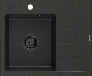 Mexen Ben, 1-komorový granitový drez 600x500x190 mm, ľavý + čierny sifón, čierna-zlatá metalíza, 6522605000-75-B