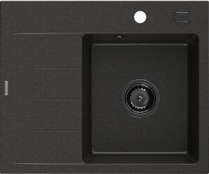 Mexen Ben, 1-komorový granitový drez 600x500x190 mm, pravý + čierny sifón, čierna-zlatá metalíza, 6523605000-75-B