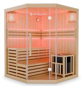 Rohová fínska sauna 150x150 cm 6 kW, LED, bezpečnostné sklo