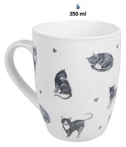 Bielo-sivý porcelánový hrnček Cats and Kittens – 12*8*10 cm / 350 ml - Clayre & Eef