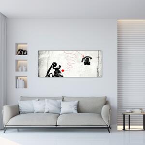 Obraz - Kresba telefónu na štýl Banksyho (120x50 cm)