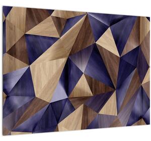 Sklenený obraz - 3D drevené trojuholníky (70x50 cm)