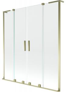Mexen Velar L Duo, 2-krídlová posuvná vaňová zástena 140 x 150 cm, 8mm číre sklo, zlatá lesklá, 896-140-003-02-50