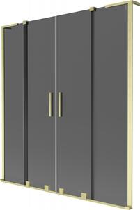 Mexen Velar L Duo, 2-krídlová posuvná vaňová zástena 140 x 150 cm, 8mm šedé sklo, zlatá matná, 896-140-003-42-55