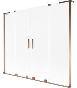 Mexen Velar L Duo, 2-krídlová posuvná vaňová zástena 200 x 150 cm, 8mm sklo námraza, ružové zlato, 896-200-003-32-60