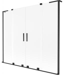 Mexen Velar L Duo, 2-krídlová posuvná vaňová zástena 180 x 150 cm, 8mm sklo námraza, čierna matná, 896-180-003-32-70
