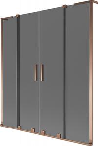 Mexen Velar L Duo, 2-krídlová posuvná vaňová zástena 150 x 150 cm, 8mm šedé sklo, ružové zlato, 896-150-003-42-60
